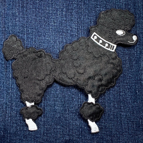 Large Poodle Applique Patch - Embroidered Black Dog Sock Hop Badge 6" (Iron On)