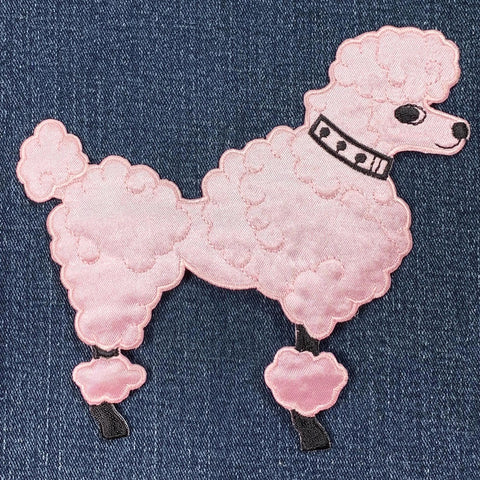 Large Poodle Applique Patch - Embroidered Pink Dog Sock Hop Badge 6" (Iron On)