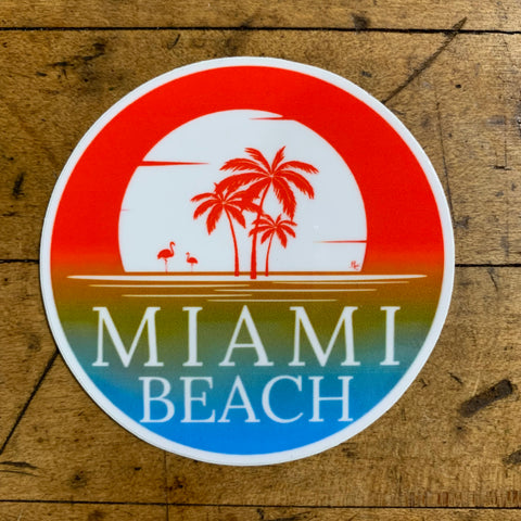 Miami Beach Sticker - Vinyl Decal Palm Trees Sunrise Florida FL 3"