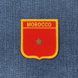 Morocco Patch - Embroidered Flag Shield Badge 2.75" (Iron Or Sew On)