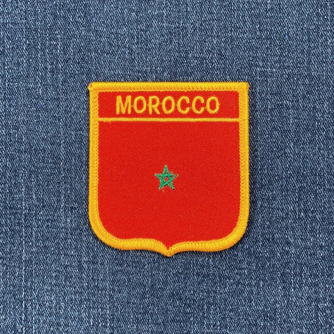 Morocco Patch - Embroidered Flag Shield Badge 2.75" (Iron Or Sew On)