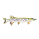 A realistic fish-shaped patch featuring a detailed pattern of green, brown, and gray scales, isolated on a white background.