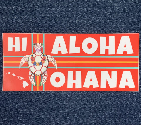 Aloha Ohana Hawaii Bumper Sticker - Vinyl Decal Hawaiian Islands HI Turtle Decal 7.5" x 3.25"