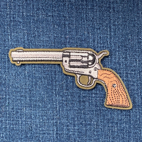 Revolver Hook And Loop Backing (Hook Side) Patch - Cowboy Gun Embroidered Badge 4"