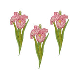 3-Pack Pink Iris Applique Patch - Embroidered Decorative Flower Badge 1.75" (Iron On)