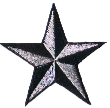 Small Nautical Star Applique Patch - 3D Silver Black Star 1.5" (Iron On)