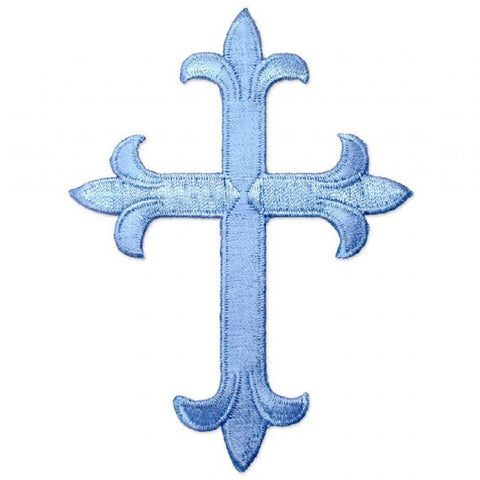 Cross Applique Patch - Sky Blue, Christian, Jesus Badge 4" (Iron on)