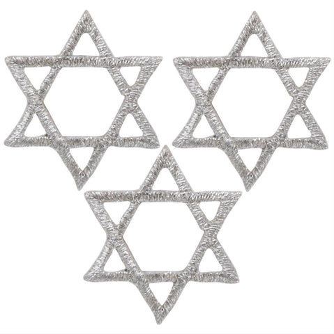 Mini Silver Star of David Applique Patch - Jewish Judaism Hanukkah 1" (3-Pack, Iron on)