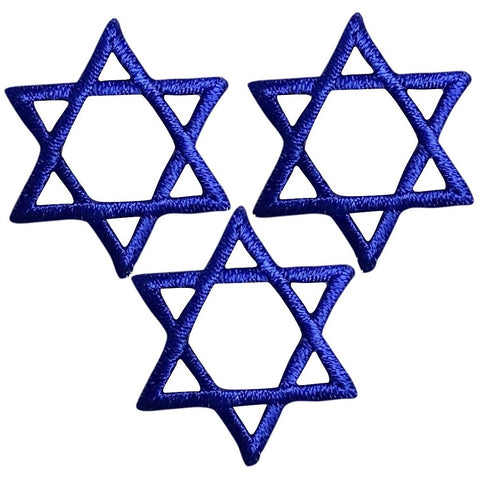 Mini Blue Star of David Applique Patch - Jewish Judaism Hanukkah 1" (3-Pack, Iron on)