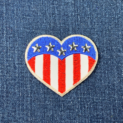 USA Heart Applique Patch - Embroidered & Rhine Studs United States Badge 2-3/8"