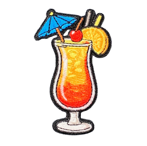 Patch of a tropical drink with an umbrella and cherry on a white background