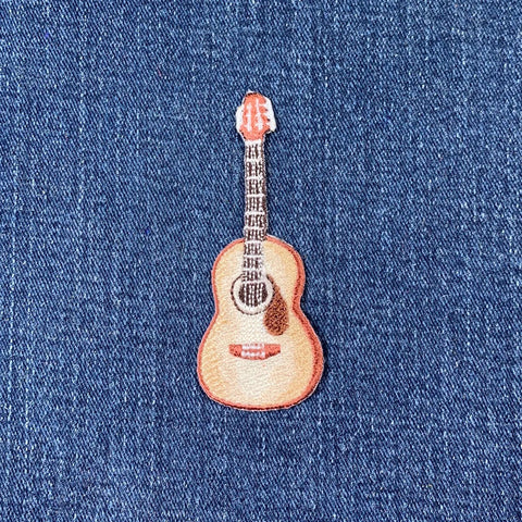 Acoustic Guitar Applique Patch - Embroidered Music Instrument Badge 3" (Iron On)