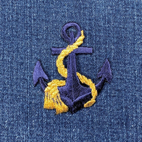Anchor & Rope Applique Patch - Metallic Gold Navy Nautical Sailing Embroidered Badge 2.5" (Iron On)