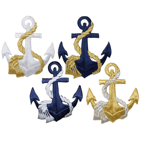 Anchor & Rope Applique Patch - Nautical Sailing Badge 2.5" (4-Pack, Iron on)