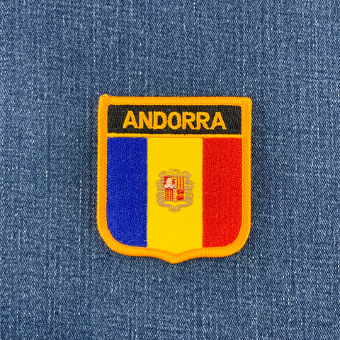Andorra flag patch on a blue denim background