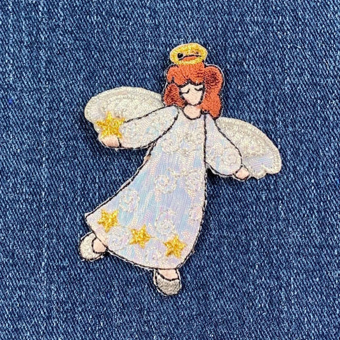 Flying Angel Applique Patch - Embroidered Shimmery Badge 2.5" (Iron On)