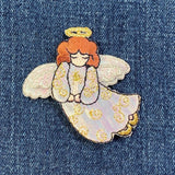 Praying Angel Applique Patch - Shimmery Embroidered Badge 2-1/8" (Iron On)