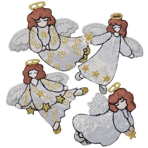 Angel Applique Patch Set - Praying, Religious Badges (4-Pack, Iron on)