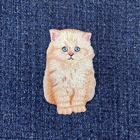 Angora Cat Applique Patch - Embroidered Kitten Badge 2-1/8" (Iron On)
