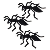 An embroidered appliqué patch set featuring three identical black ants. Each ant has six legs, antennae, and small white highlights for eyes.