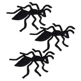 An embroidered appliqué patch set featuring three identical black ants. Each ant has six legs, antennae, and small white highlights for eyes.