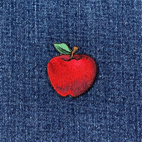 Red Apple Applique Patch - Embroidered Fruit Badge 1-3/8" (Iron On)