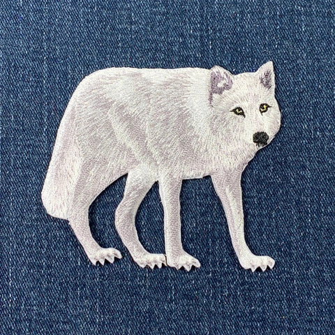Arctic Wolf Applique Patch - Embroidered Wild Snow Animal Badge 3.5" (Iron On)