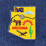 Embroidered patch of the state of Arizona on denim fabric
