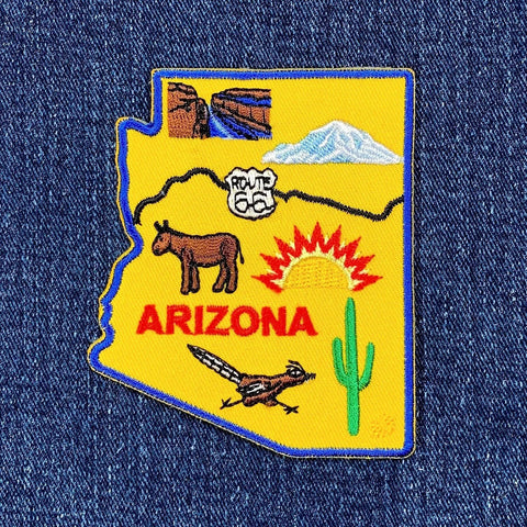 Arizona Map Patch - Embroidered AZ Route 66 Grand Canyon Badge 3.25" (Iron Or Sew On)