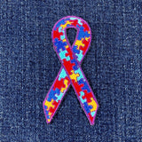 Autism Ribbon Applique Patch - Embroidered Awareness Badge 3" (Iron On)