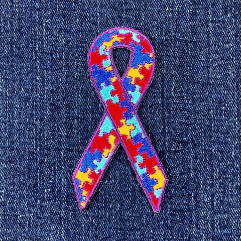 Autism Ribbon Applique Patch - Embroidered Awareness Badge 3" (Iron On)