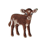 An embroidered patch of a brown calf with white markings, shown on a plain white background.