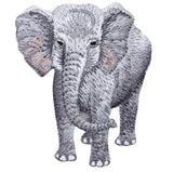 Embroidered elephant patch on a white background