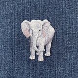 Embroidered elephant patch on denim fabric