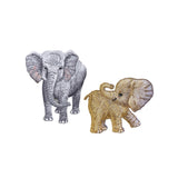 Two embroidered elephant patches on a white background