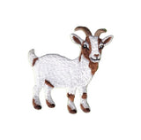 An embroidered patch of a goat with brown and white colors, shown on a plain white background.