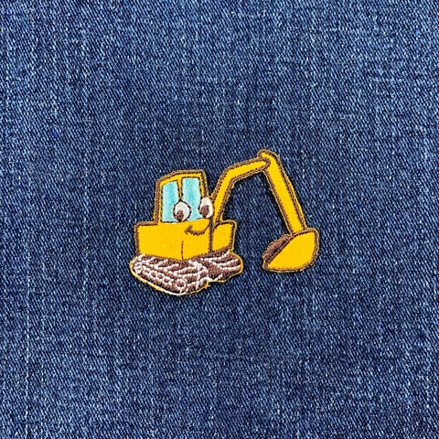 Children's Excavator Applique Patch - Backhoe Digger Loader Tractor Embroidered Construction Badge 2-1/8" (Iron On)