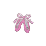 Pink ballet slipper with a bow patch on a white background