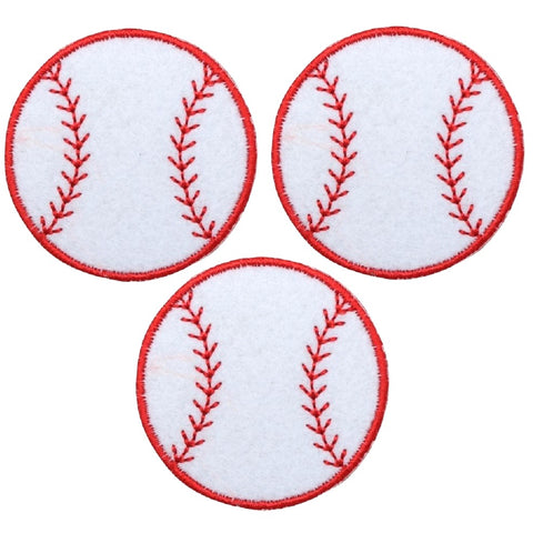 Baseball Applique Patch - Sports Embroidered Badge on White Felt 2" (3-Pack, Iron on)