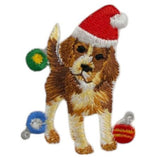 Beagle Dog & Christmas Ornaments Applique Patch - Embroidered Holiday Animal Badge 2" (Iron On)