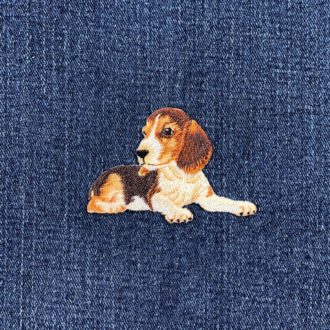Beagle Dog Laying Down Applique Patch - Embroidered Pet Animal Badge 2.5" (Iron On)