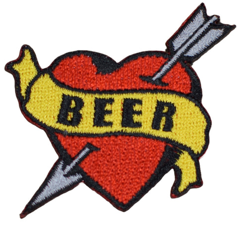 Beer Applique Patch - Arrow Through Heart Tattoo Style Pilsner Pale Ale IPA Lager Draught Ale Pub Bar Alcohol Badge 2.25" (Iron on)