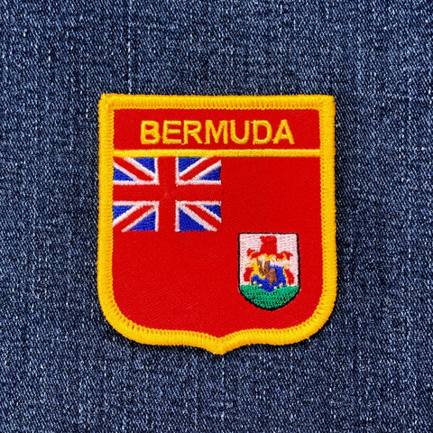Patch with 'BERMUDA' text and a flag on a denim background
