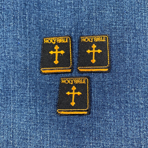 3-Pack Bible Applique Patch - Christian Cross Jesus Embroidered Badge 1-3/8" (Iron Or Sew On)