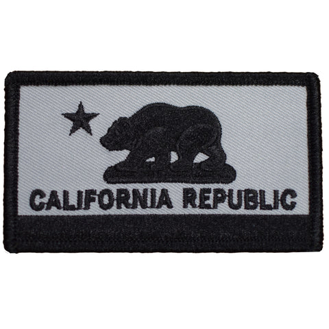 California Flag Patch - Gray with Black Border CA Republic Flag Embroidered Badge 3.25" (Iron Or Sew On)