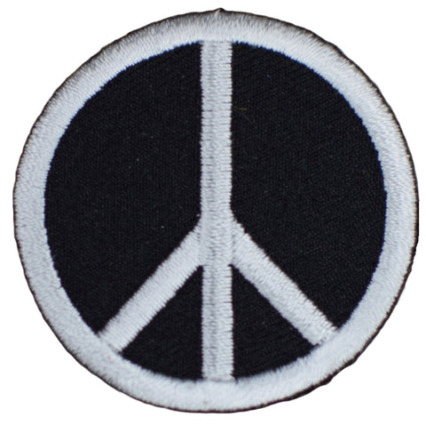 Peace Sign Patch - Black & White World Peace Badge 2" (Iron or Sew On)