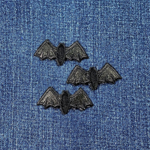 3-Pack Black Bat Applique Patch - Sparkly Glitter Embroidered Halloween Badge 2" (Iron On)