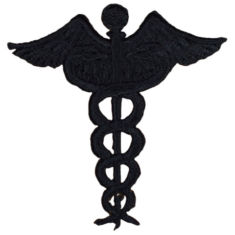 Black Caduceus Applique Patch - Doctor Nurse EMT Paramedic Medical Professional Badge 2-1/4" (Iron on)