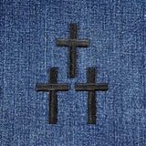 3-Pack Black Cross Applique Patch - Embroidered Christian Baptism Badge 2" (Iron On)