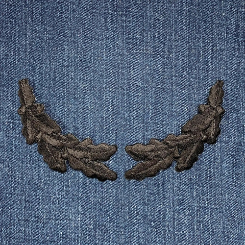 Scrambled Eggs Patch Set - Black Military Cap Captain Hat Embroidered Oak Leaves 3.75" (Iron On)